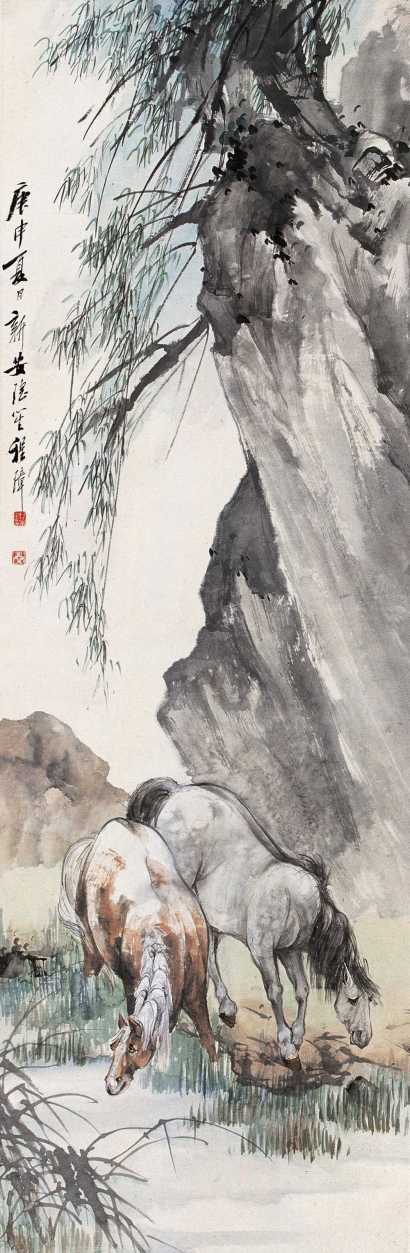 程璋 庚申(1920年) 双马图 立轴